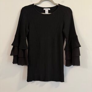 Design History Black Sweater with Ruffle Sleeves